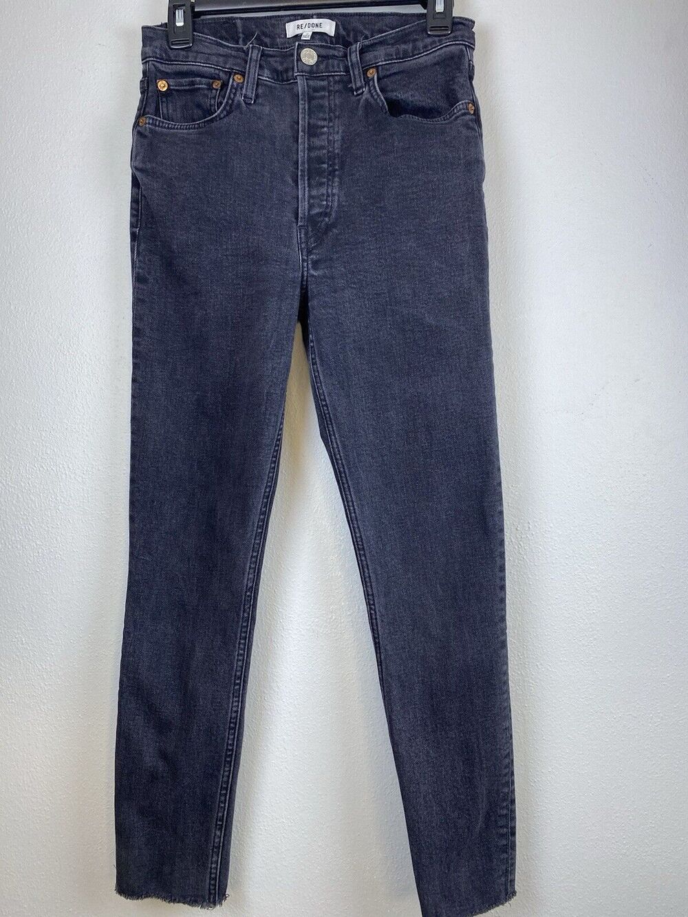 Womens ReDone Sz 28 Faded Black 5 Pocket Raw Hem Denim Jeans
